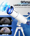 High Powered 90mm Aperture 550mm Focal Portable Refractor Telescope For Adults And Kids Beginners With Tripod Phone Adapter