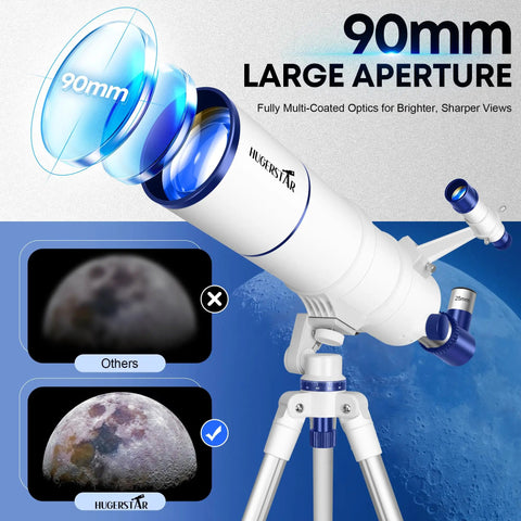 High Powered 90mm Aperture 550mm Focal Portable Refractor Telescope For Adults And Kids Beginners With Tripod Phone Adapter