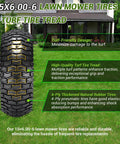 Image of 15x6.00-6 lawn mower tire with tread design, highlighting turf-friendly, high-quality, 4-ply rubber construction features.