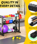 Three Tier Adjustable Dumbbell Rack For Home Gym Storage Heavy Duty Weight Stand with accessories in a modern room