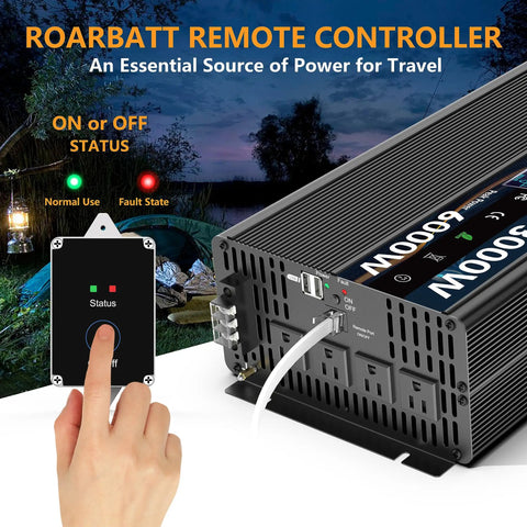 Heavy Duty 3000W Pure Sine Wave Power Inverter 12V To 120V AC Converter with remote control used in camping.