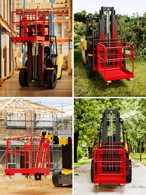 Forklift man basket, red, 36x36 in, 1200 lb capacity, foldable, for 1-3 people, with drain hole