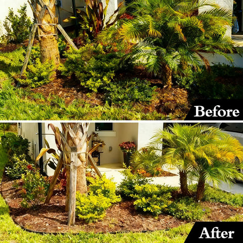 Before and after using Flexible 33 Foot Garden Edging Border With 50 Spikes 4 Inch Lawn Border For Landscape Garden Flower Beds