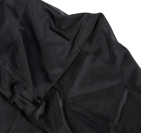 Close-up of black Lycra material from Stretchy Mixer And Equipment Cover For DJ Gear And Studio Rigs Up To 22 By 22 By 6 Inches Dustproof Lycra Shield With Adjustable Shock Cord For A Snug Protective Fit