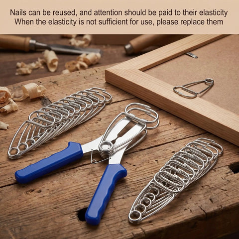 Premium 25Pcs Miter Spring Clamps Kit With Durable Pliers And Storage Ring For Woodworking Pros Creating Fancy Frames And Intricate Projects With Total Ease And Style. 25 steel miter clamps and pliers on wood trim