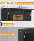 Metal Garage Wall Cabinet With Up Flip Door, Wall Mounted Steel Storage Cabinet With Pegboard, shown with dimensions 13.78" H x 31.5" W x 12.6" D