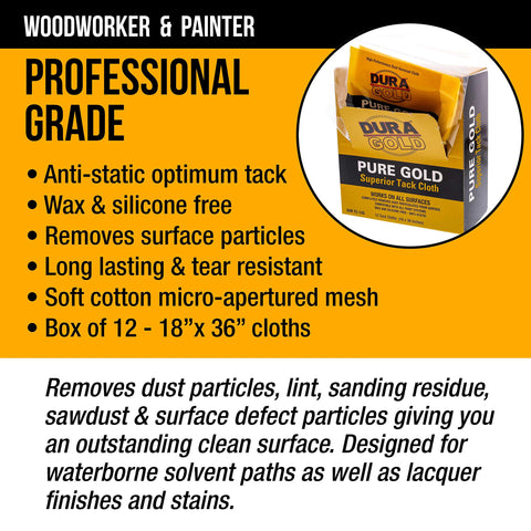 Pure Gold Superior Tack Cloths Pack Of 12 For Auto Body And Woodworking Prep For Slick Paint Jobs And Pristine Finishes