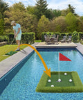 Person playing with Floating Golf Green Set For Poolside Fun And Outdoor Play With Chipping Mat And Training Accessories.