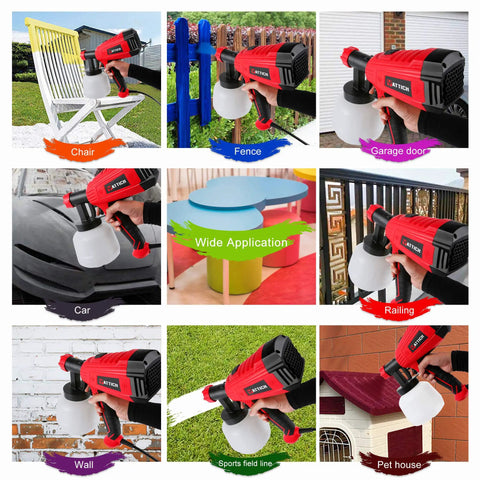 All Purpose HVLP Paint Sprayer 500W With 3 Spray Patterns And 5 Nozzle Sizes for Furniture Fences Cars and More in various uses