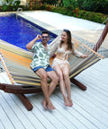 Quick Dry Hammock With Spreader Bar Textliene Fabric For Two People Outdoor Patio And Poolside Relaxation Coffee Stripes 450 Lb Capacity Chains Included All Weather Comfort