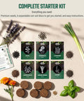 Garden Aromatic Herb Seed Kit For Mosquito Season With Six Seed Packets For Patio And Deck Includes Lavender Lemongrass Marigold Catnip Lemon Balm Basil And Six Coir Soil Discs displayed with seeds and herbs.