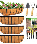 4 Pack 24 Inch Railing Planter Window Box With Coconut Coir Liner No Fuss Easy Install Metal Fence Hanging Flower Baskets