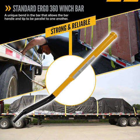 Ergo 360 Combination Winch Bar 34 Inch for Flatbed Trailers With Ergonomic Design And No Slip Grip, Yellow Cargo Winch Bar With Angular Tip For Winches And Lever Binders, High Strength Steel used on flatbed trailer straps