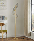 Industrial Gold Floor Lamp With 4 Black Leaf Shades, Modern Tree Style Standing Lamp For Living Room And Bedrooms, Lit Reading Light