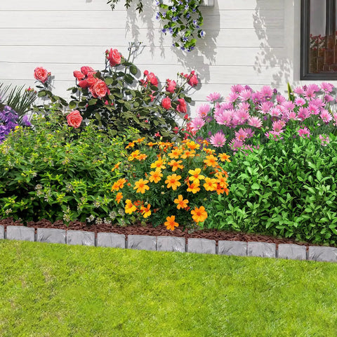 Faux Stone Look Landscape Edging Border 17Ft Long, 2.75In Tall Garden Border For Flower Beds, Lawn And Yard, No Dig Install