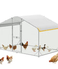 Walk In Metal Chicken Coop With Run For Yard, Weatherproof Spire Roof Cage, Waterproof UV Cover, Heavy Duty Outdoor Poultry Pen