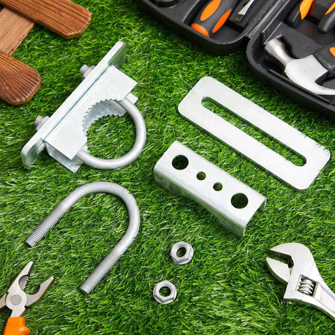 Built Like A Tank Adjustable Galvanized Gate Latch Stopper For Chain Link Fences And Pool Enclosures Secure Your Yard With Zero Hassle Heavy Duty Metal Protector parts on grass.