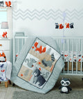 Fox Themed Kid Friendly Table Lamp With Shade And Bulb For Kids Room beside nursery crib with fox-themed decor