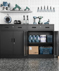 Heavy Duty 36 Inch Locking Metal Storage Cabinet With One Drawer And Adjustable Shelves For Home Garage Office School And Warehouse Durable Steel Scratch Resistant And Easy To Clean, open cabinet with tools