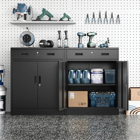 Heavy Duty 36 Inch Locking Metal Storage Cabinet With One Drawer And Adjustable Shelves For Home Garage Office School And Warehouse Durable Steel Scratch Resistant And Easy To Clean, open cabinet with tools