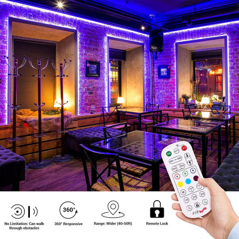 Smart Outdoor Rope Light 105ft Color Changing RGB LED Strip Lights With App Control And RF Remote Dimmable Exterior Tape Lighting Kit For Garden Parties And Yard Vibes 24V IP65 Weatherproof ETL