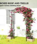 Garden Arch Trellis With Extended Top 7.5Ft Black PE Coated Steel Arbor For Climbing Plants And Vines in patio garden