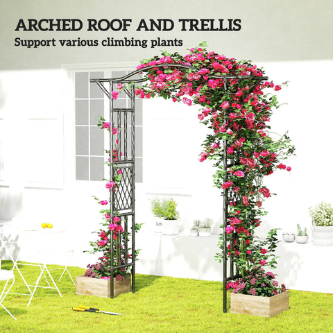 Garden Arch Trellis With Extended Top 7.5Ft Black PE Coated Steel Arbor For Climbing Plants And Vines in patio garden