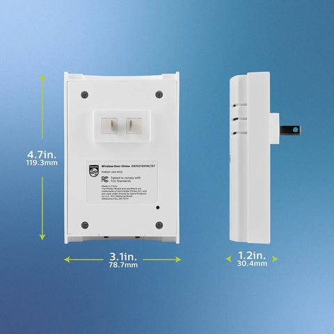 Wireless Doorbell Kit With Plug In Receiver And Push Button 150 Foot Range Four Volume Levels And Two Melodies Including Ding Dong And Westminster Easy Installation Battery Included Button No Wiring Needed, 4.7 in receiver