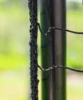 Close-up of Ultimate Baseball Batting Cage System with durable netting and sturdy black frame, part of home practice kit for hitters.