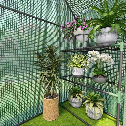 Outdoor Walk In Greenhouse With Three Tiers And Four Shelves, Heavy Duty PE Cover, Easy Setup No Tools Needed Detach Design, Ideal For Garden Or Backyard Growers, A Compact Yet Sturdy Shelter For Plants All Season