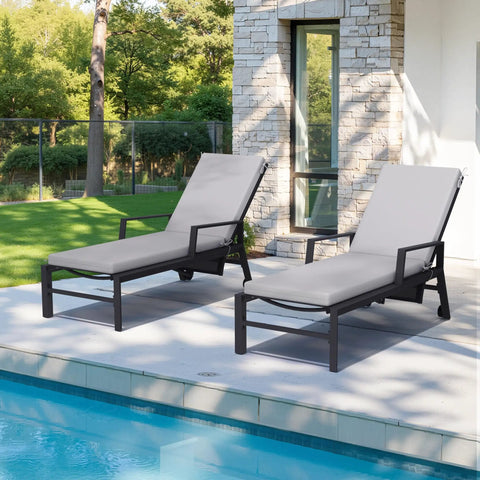 Outdoor Chaise Lounge Cushions Set Of 2 72 Inch Waterproof Fade Resistant And UV Protected Light Gray Cushions by poolside