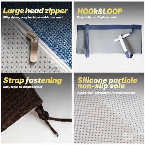 Custom Bench Cushions With Three Firmness Options Soft Medium Or Firm Ninety Plus Waterproof Scratch Resistant Fabric demonstrating zippers, fastenings, and non-slip features.