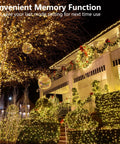 Warm White 200 LED Christmas Lights 66ft Outdoor Indoor String Light with Remote Control 8 Modes Memory Timer Plug In Green Wire for Tree Yard Party Xmas Decor illuminating a house and trees