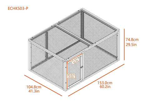 Diagram of Fontana Jumbo Chicken Pen EcoFlex Outdoor Enclosure With Stainless Steel Wire Predator Resistant Lock, dimensions labeled.