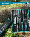 Boss Chainsaw File Set With Multiple Files In Five Thirty Two Three Sixteen And Seven Thirty Two Inch Sizes Plus A Six Inch Flat File Depth Gauge Filing Guide Quick Check Gauge Bar Groove Cleaner And Pouch For Easy Sharpening