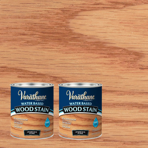 Fast Dry Rad Water Based Wood Stain For Interior Furniture And Cabinets Low Odor Lightning Quick Set Formula One Coat Flex Boosts Killer Wood Grain With Smooth Finish in Ipswich Pine, two quart cans.
