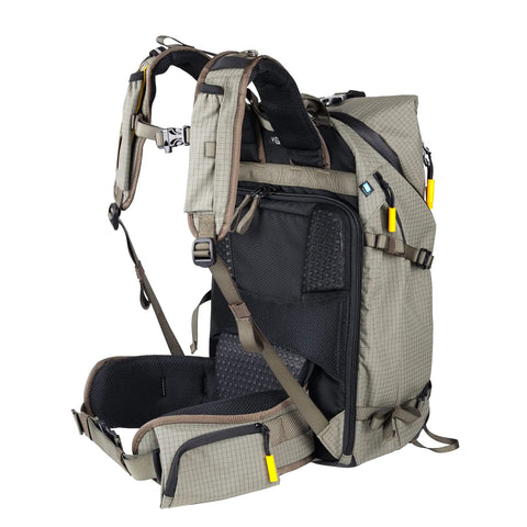 Side view of 35L Hiking Camera Backpack With Removable Inner Insert For Pro DSLR With Grip And Five To Six Lenses Up To 300Mm F2.8