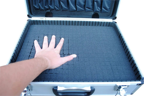 Rugged Aluminum Tool Case With Foam Insert And Perforated Storage Panels Lightweight 6 Lb Carrier Measuring 14x18x6 Inches open view