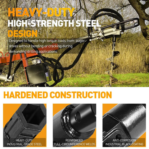 Built Tough Heavy Duty Auger Adapter Converts 2 Inch Female Hex To 2 Inch 9 16 Male Round Shaft For Seamless Post Hole Digger Fitment and Universal Equipment Flexibility That Works Like A Charm For Everyday Outdoor Tasks, showing high-strength steel design.