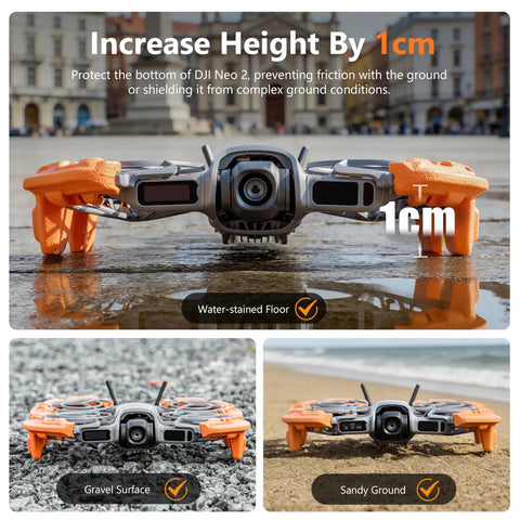 Orange EVA Propeller Guard For DJI Neo 2 Drone with height increase and shock-absorbing protection on various surfaces