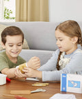 Children playing with a Realistic Kids First Aid Kit For Pretend Doctor Play With 25 Accessories Including Gauze Pads And Bandages.