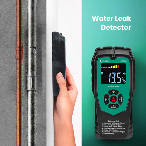 Pinless Moisture Meter For Walls And Wood With Color LED Alarm For Home DIY, handheld on wall pipe leak test