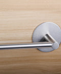 Close-up of 16 Inch Stainless Steel Towel Bar With 3M Self Adhesive Wall Mount, Brushed Nickel finish for bathroom use.