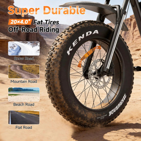 20 inch all-terrain fat tire of Rugged 3000W Peak Electric Dirt Bike For Adults And Teens Up To 35 MPH, 52V 25Ah Battery, 7-Speed