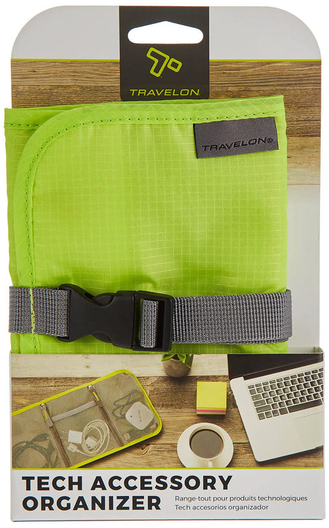 Tech Accessory Organizer For Laptop Tablet And Phone Gear, With Two Zippered Pockets And One Flap Pocket In Lime Color
