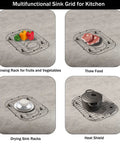 Two Pack Stainless Steel Sink Grids For Kitchen Bottom Protection 13x16 And 11.2x14.5 multifunctional uses shown with food and cookware