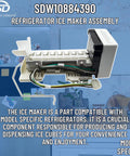 Refrigerator Ice Maker Assembly Replacement Fits W10793298 W10377152 W10469286 displayed against kitchen scene