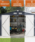 Heavy Duty Outdoor Tool Shed With Lockable Doors And Breathable Vent, 10x8 Ft Metal Garden Storage, dark blue, open doors view