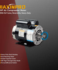JIAXINPRO 2HP air compressor motor, side view, 56-frame, dual voltage, reversible