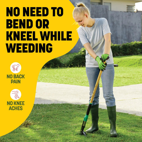 Weed Puller Tool 44 Inch Stand Up Weeder With 4 Claw Steel Head Dual Weed Eject Tech Bamboo Handle Garden Remover, standing use